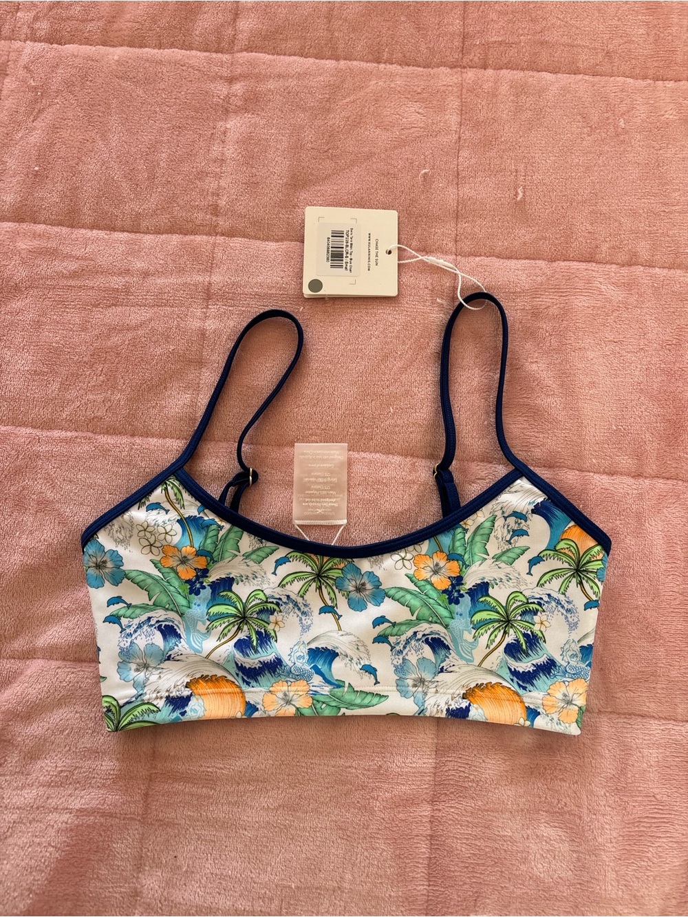 Kulani Kinis Tropical Floral Bralette - Blue Trim